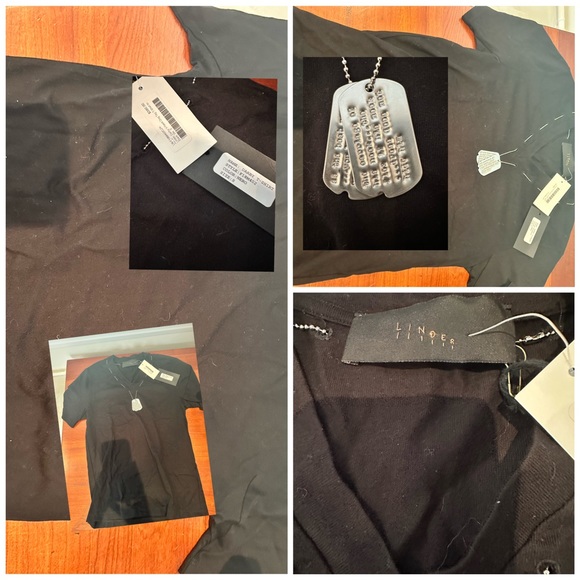 Linder Darby V Neck Dog Tag Black T Shirt - Picture 1 of 7